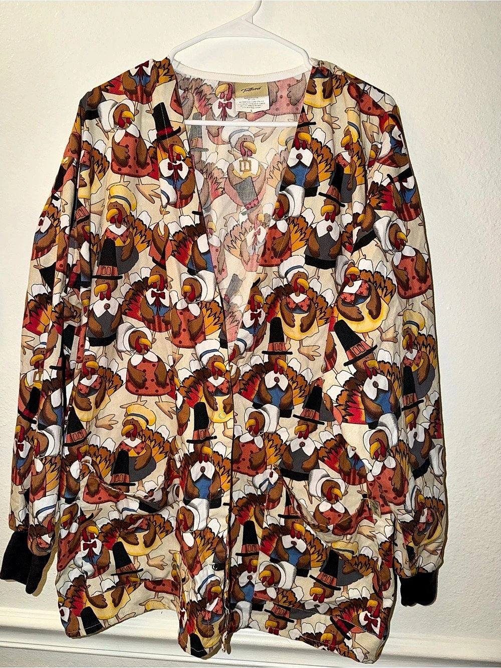 Tafford Blouse Womens L Multicolor V Neck Short Sleeve Turkey Holiday Tunic Top